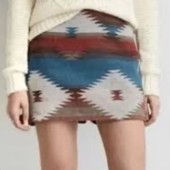American Eagle Blue Gray Red Aztec Print Wool Blend Western Mini Skirt Size 8 - Picture 8 of 8